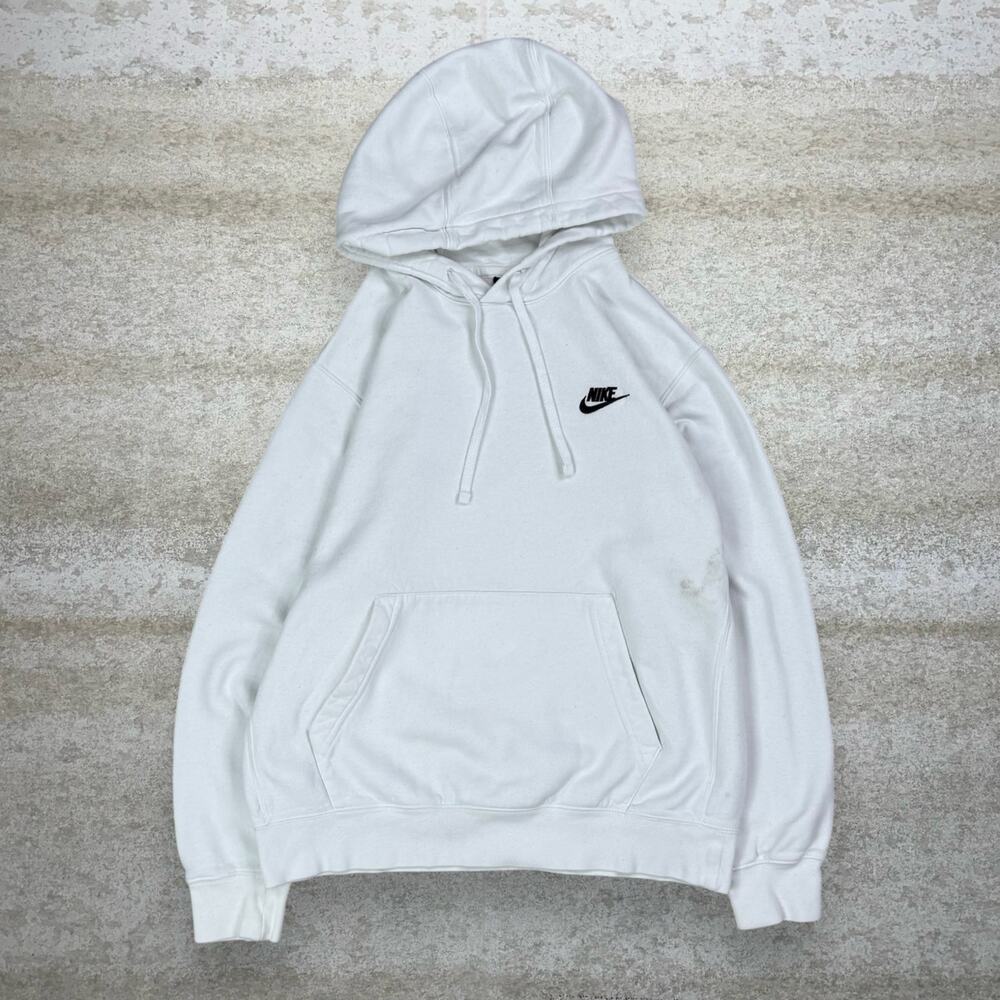 Vintage Y2K Nike Hoodie Mens M White Black Swoosh Cotton Pullover
